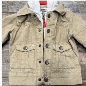 Oshkosh kids children boy jacket corduroy khaki hooded zip button 3T